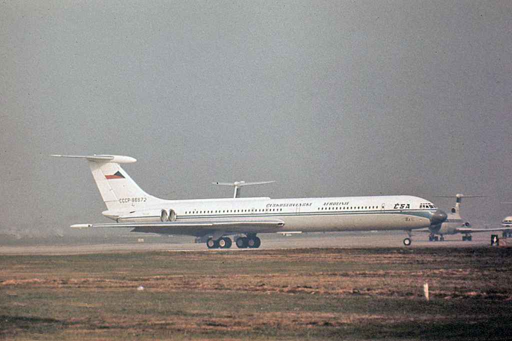 CSA Ceskoslovenske Aerolinte Airlines IL-62 CCCP-86672 leased from Aeroflot at London Heathrow airport circa late 1960s.
