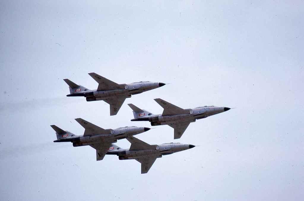 Canadian Armed Forces CF101 Voodoo stage left formation flypast at Abbotsford Airshow August 1973.