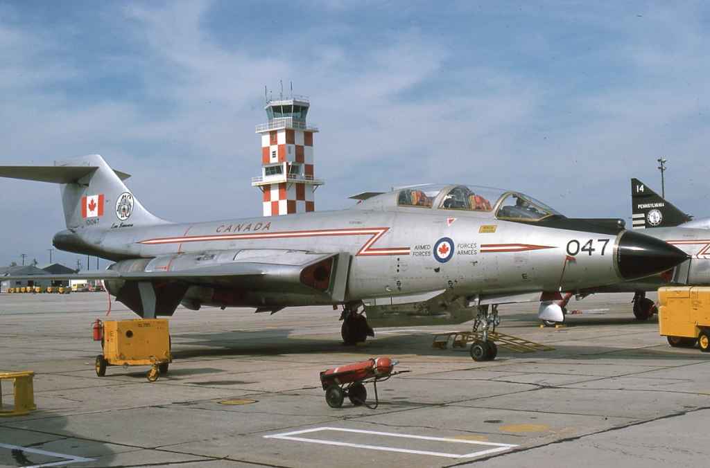Fabulous bare metal scheme! Canadian Armed Forces CF101 Voodoo 101047 Lynx Squadron at Tyndall AFB in December of 1974. (Ray Leader slide)