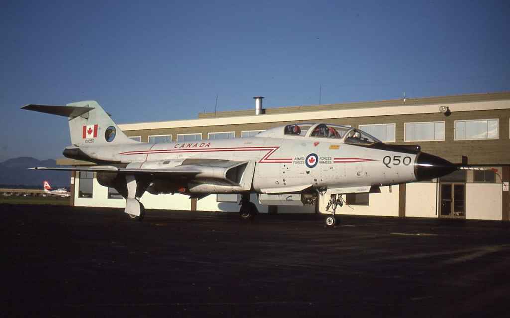 Canadian Armed Forces CF101 Voodoo 101050 of 409 Squadron on the Jens ramp (Shell FBO) at YVR in November of 1983.