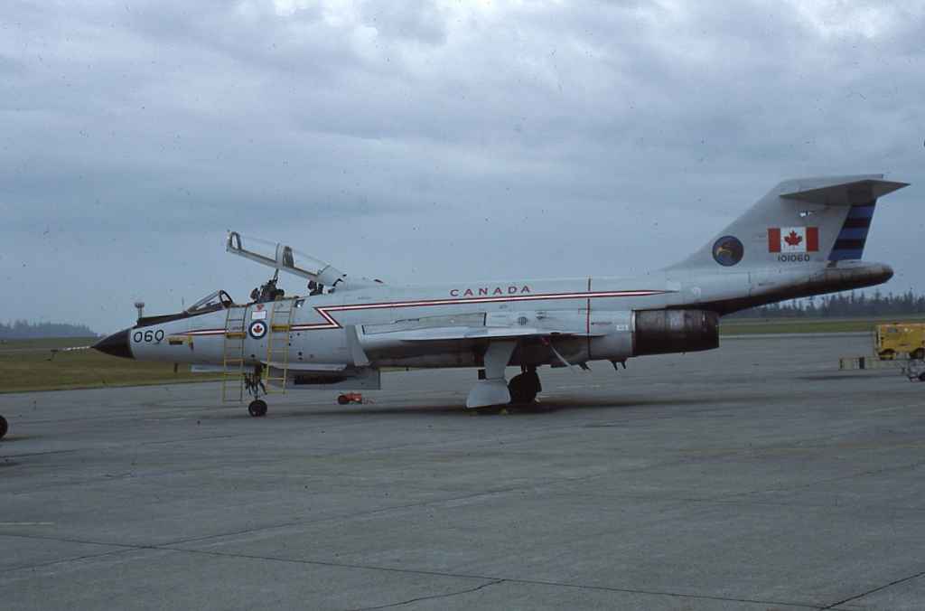 Canadian Armed Forces CF101 Voodoo 101060 of 409 Squadron on the apron at CFB Comox on June 28, 1984. (Henry Tenby slide)