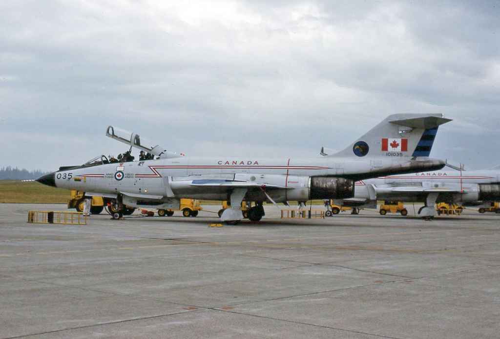 Canadian Armed Forces CF101 Voodoo 101035 of 409 Squadron on the apron at CFB Comox on June 28, 1984. (Henry Tenby slide)