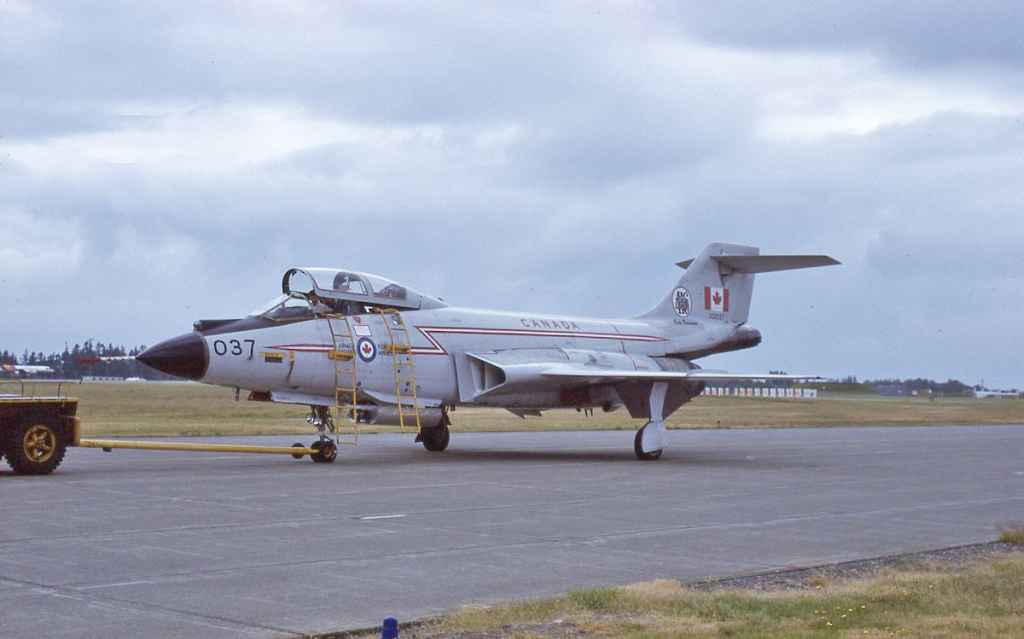 Canadian Armed Forces CF101 Voodoo 101037 of 409 Squadron under tow at CFB Comox on June 28, 1984. (Henry Tenby slide)