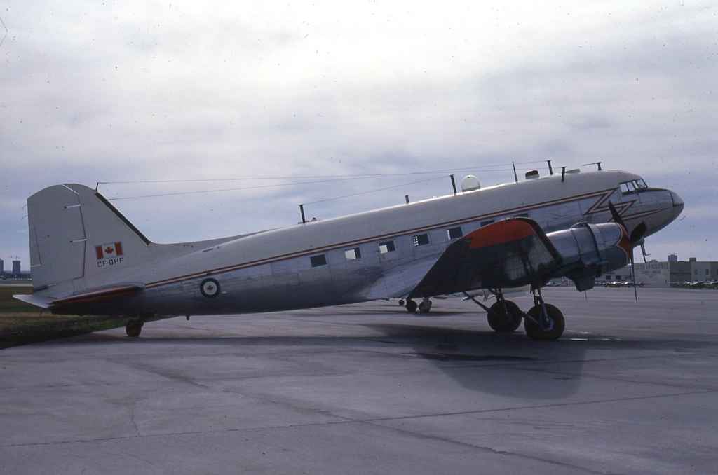 Former Canadian Armed Forces C-47 Dakota CF-QHF at Edmonton Municipal Airport in September of 1971.