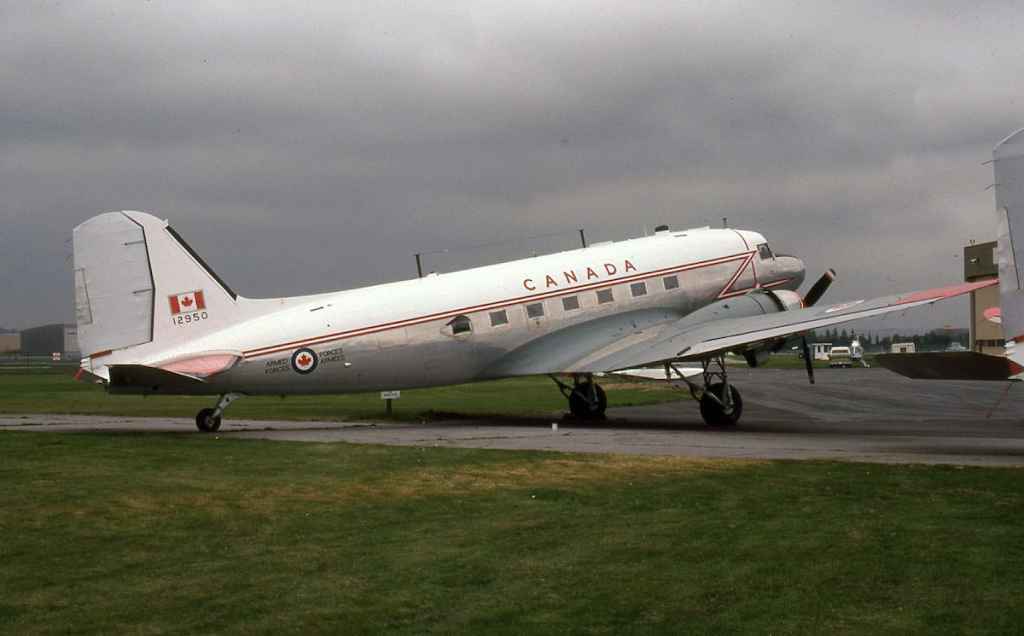 Canadian Armed Forces C-47 Dakota 12950 at Vancouver in May of 1974.