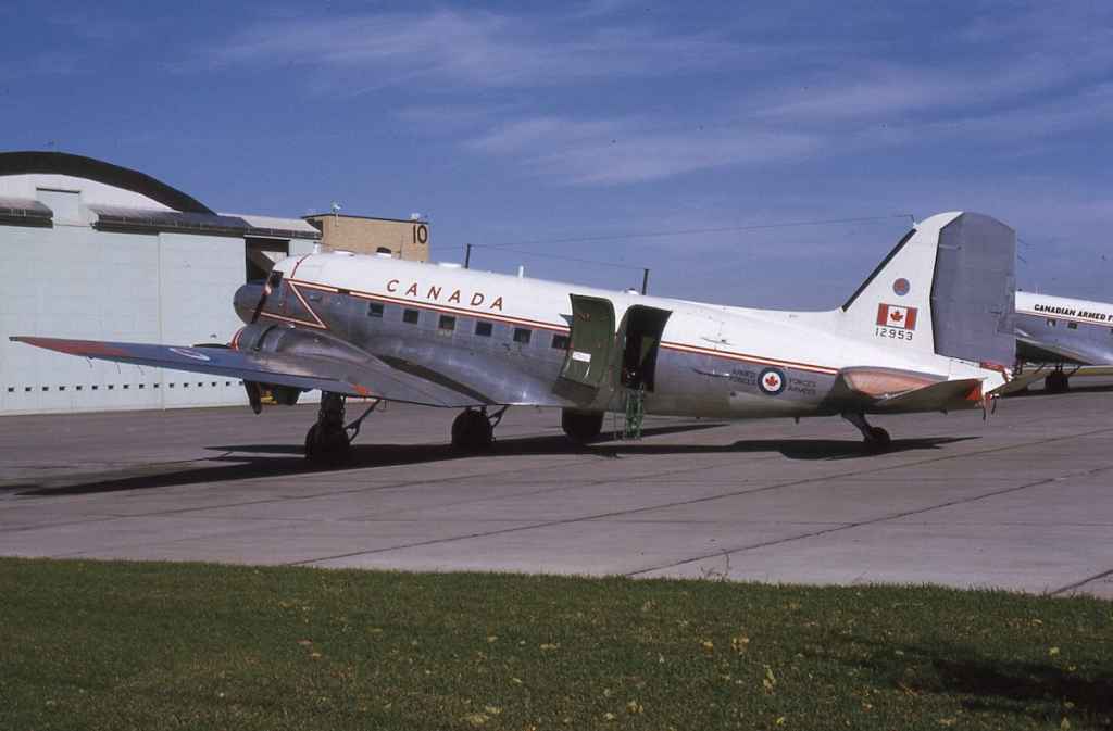 Canadian Armed Forces C-47 Dakota 12953 at Winnipeg in September of 1973.