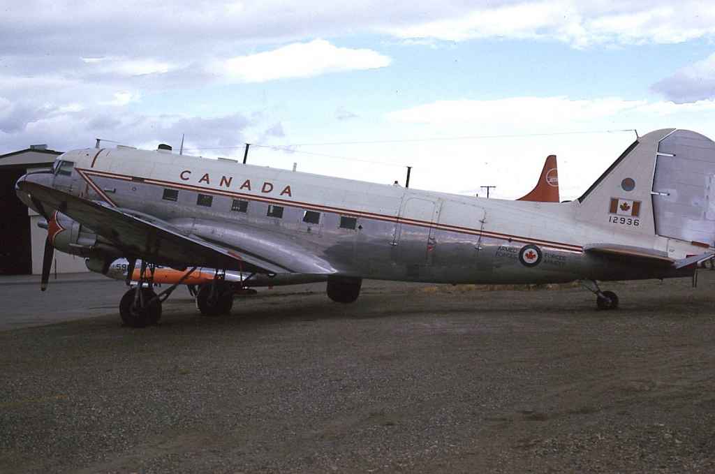 Canadian Armed Forces C-47 Dakota 12936 at Calgary in October of 1973.