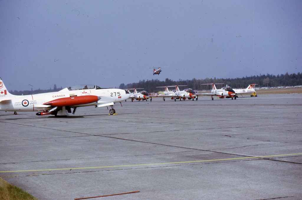 Canadian Armed Forces CT33 133275 of the Snowbirds on the Abbotsford Airshow flight-line August 1973.