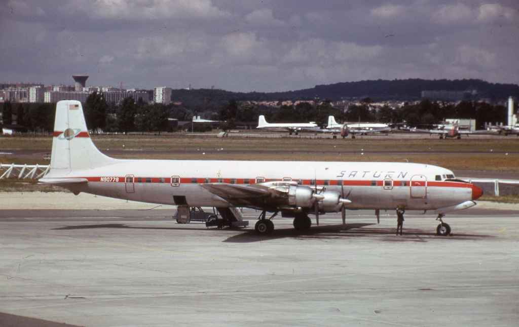 Saturn Airways DC-7C N90778 at Paris in March 1974.