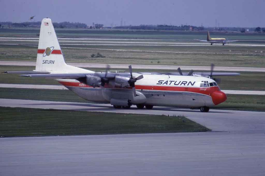 Saturn Airways L-100-30 Hercules N12ST at Winnipeg in June 1972.
