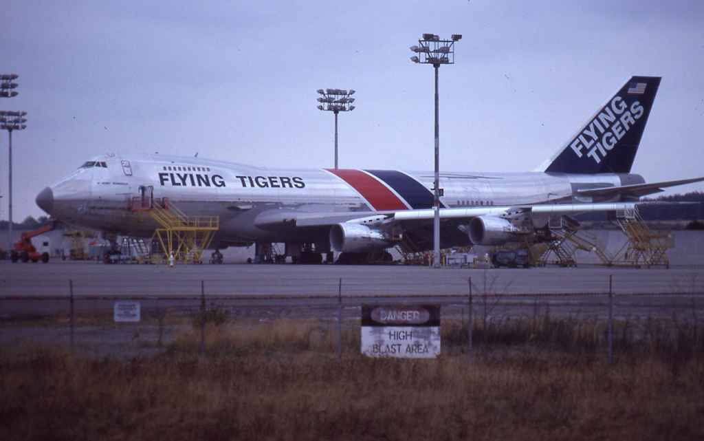 Flying Tigers 747-200F at Boeing Paine Field pre delivery October 1980. Registration is not visible.