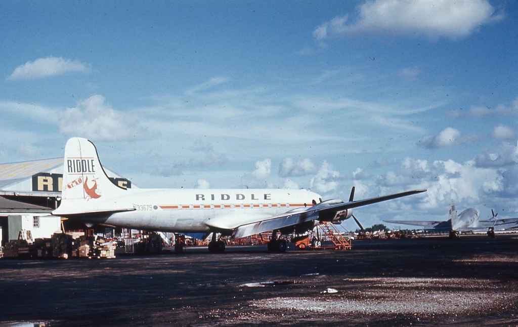 Riddle Airlines DC-4 N33679 Miami 1950s.