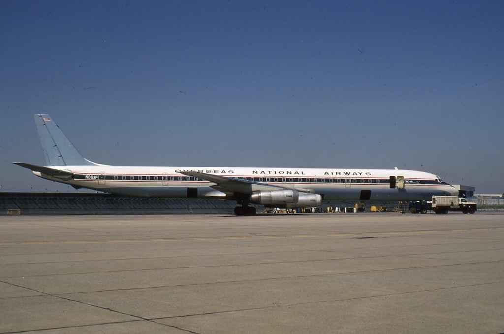 ONA Overseas National Airways DC-8-63 N863F in Air Siam colours in June 1972.