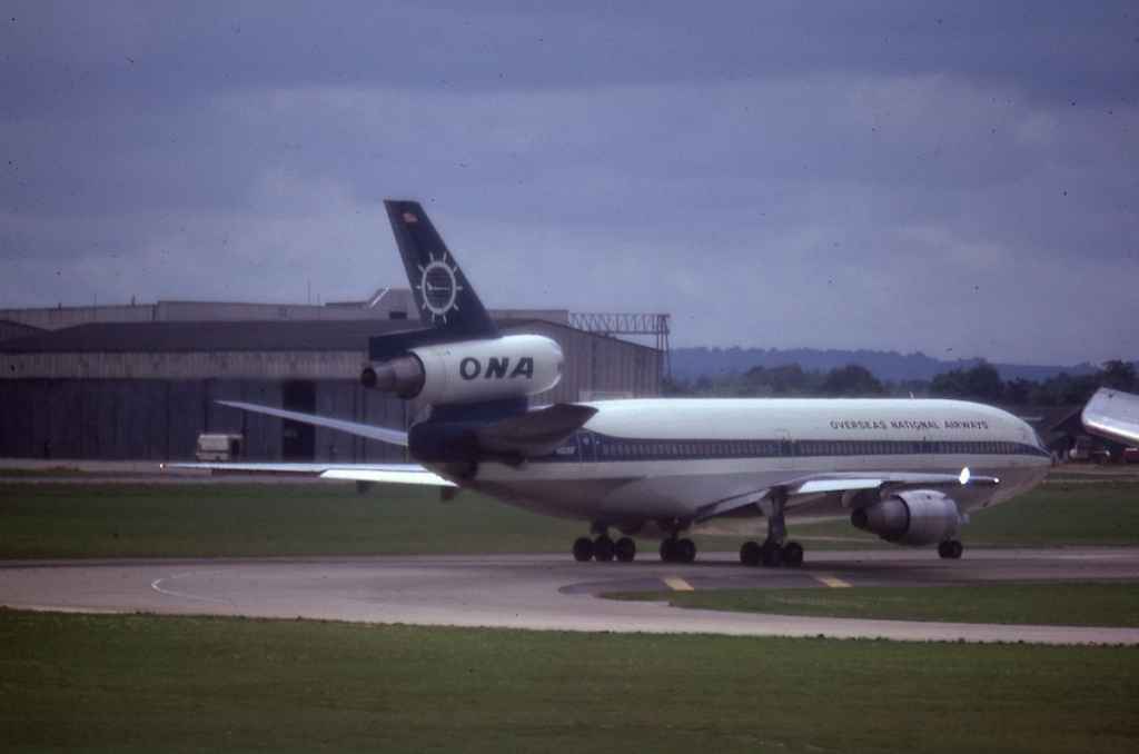 ONA Overseas National Airways DC-10 N1031F at London Heathrow circa 1972.
