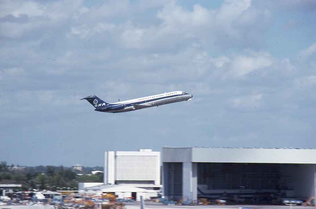 ONA Overseas National Airways DC-9-32 N930F departing Miami, March 1976.