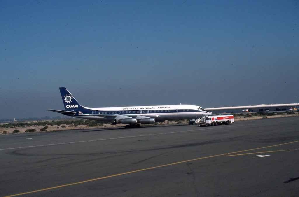 ONA Overseas National Airways DC-8-32 N8315 possibly at Washington DC, October 1976.