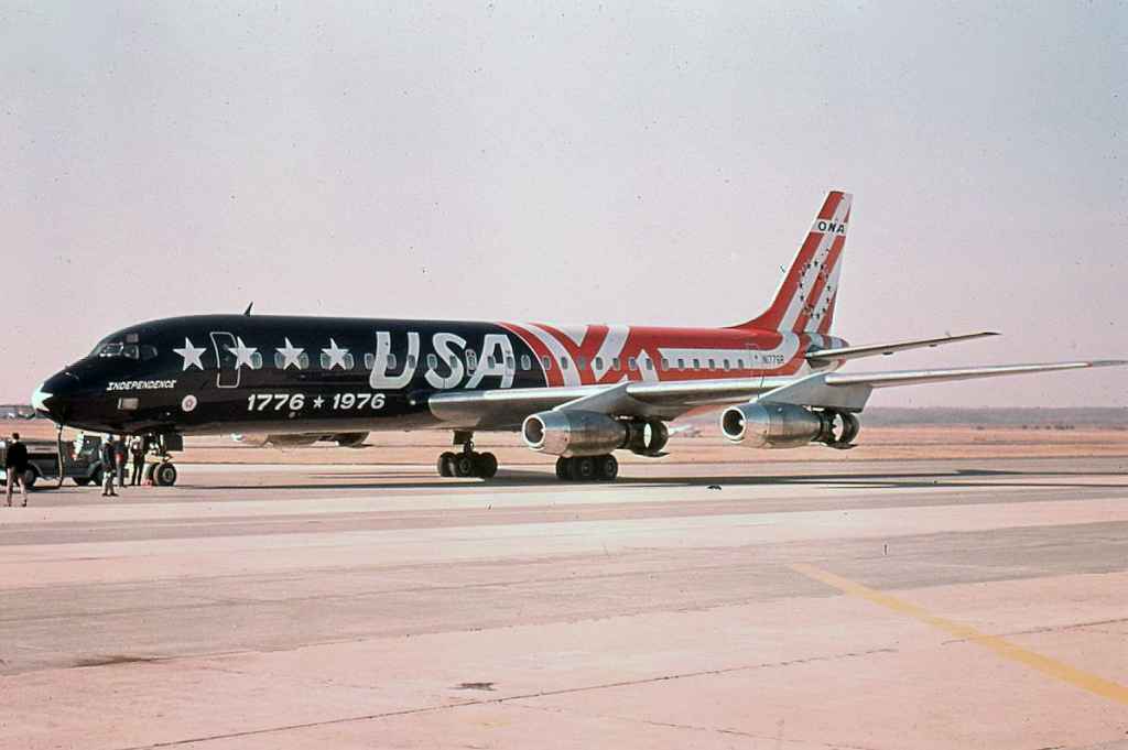 ONA Overseas National Airways DC-8-21 N1776R in special 1776-1976 bicentennial colours circa mid 1970s.