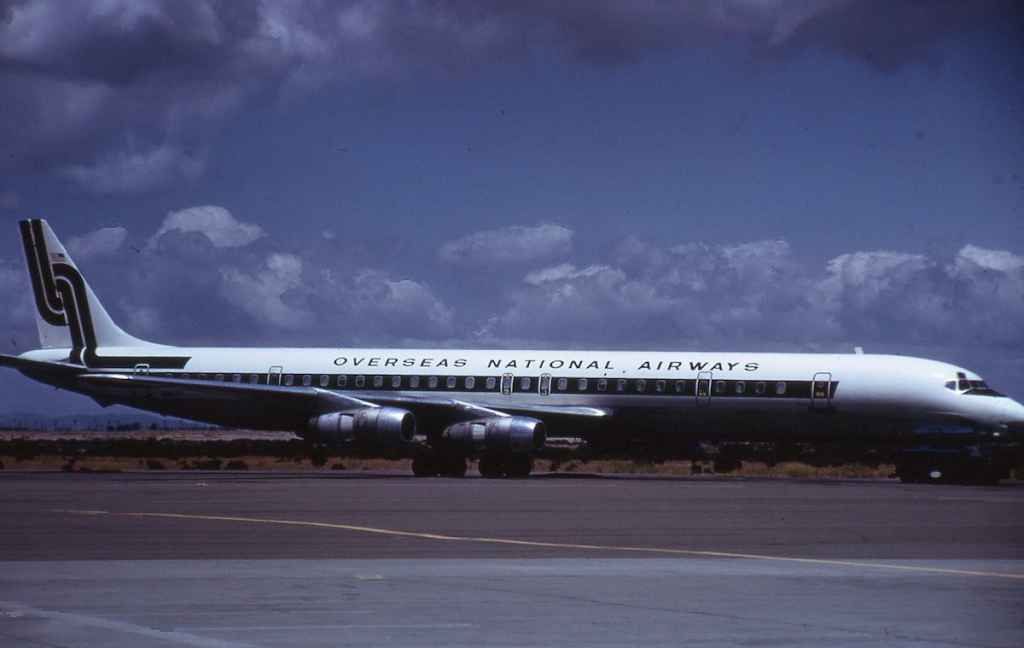 ONA Overseas National Airways DC-8-61 N867F in former Universal colours circa late 1960s.