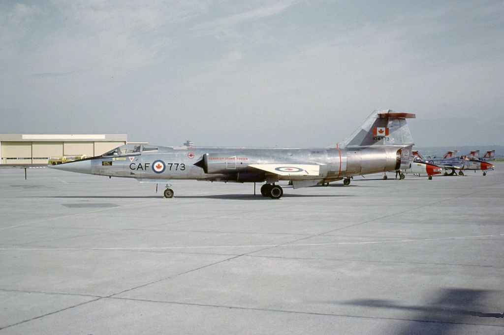 Canadian Armed Force CF104 Starfighter 104773 at Vancouver South Terminal June 1971.