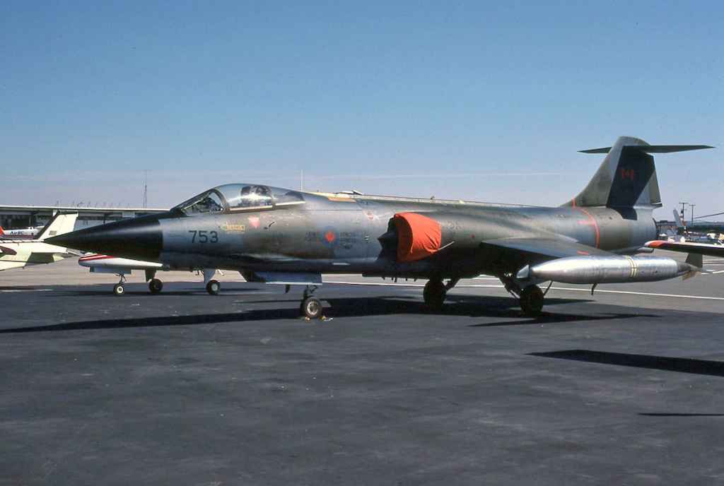 Canadian Armed Force CF104 Starfighter 104753 at Vancouver South Terminal April 1981.