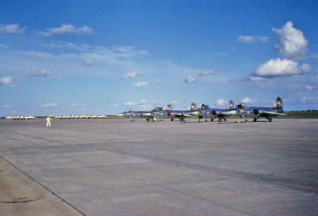 Canadian Armed Force CF104 Starfighter line up at CFB Cold Lake July 1971.