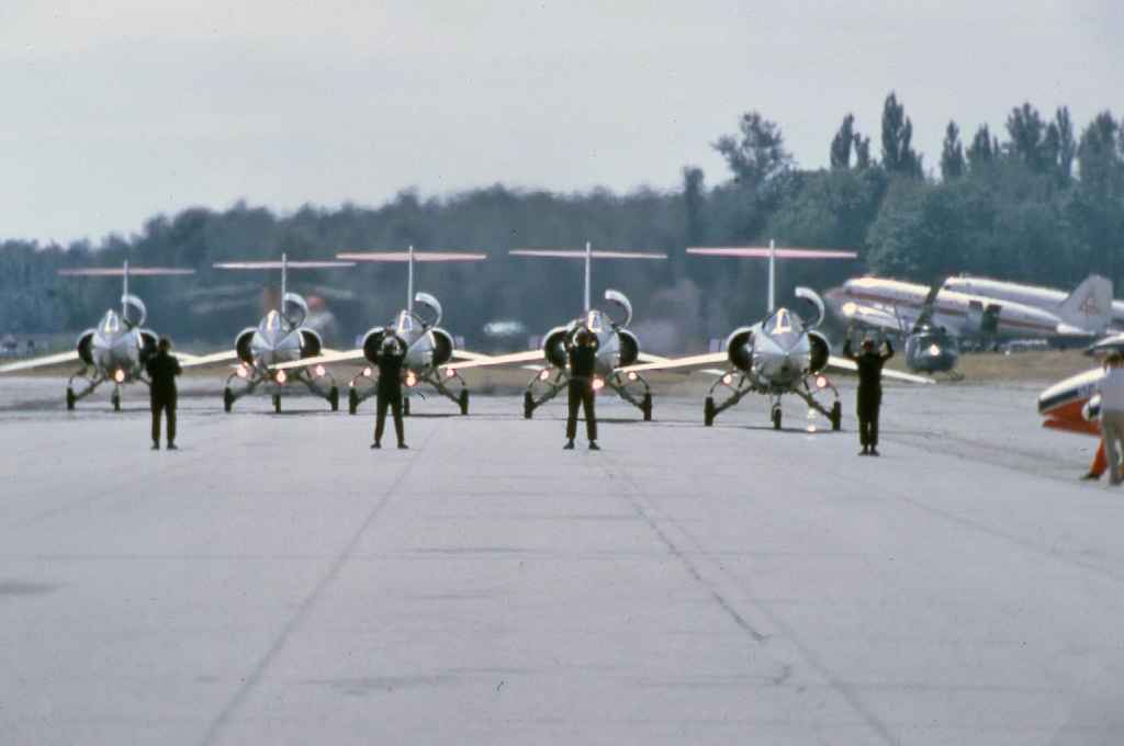 Canadian Armed Force CF104 Starfighters starting engines on the hot side at the Abbotsford Airshow August 1975.