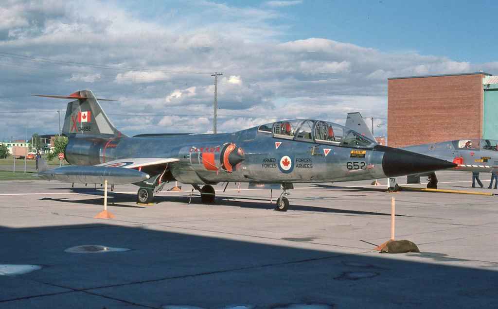 Canadian Armed Forces CF104 Starfighter 104652 at CFB Cold Lake June 1977.
