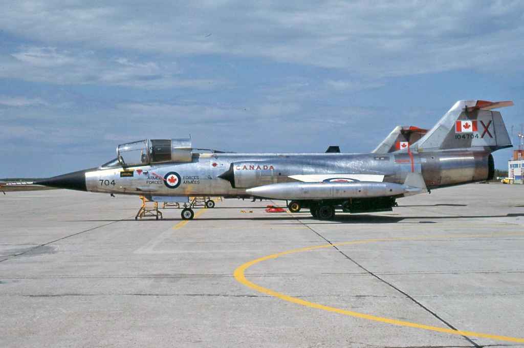 Canadian Armed Forces CF104 Starfighter 104704 at Cold Lake July 1983.