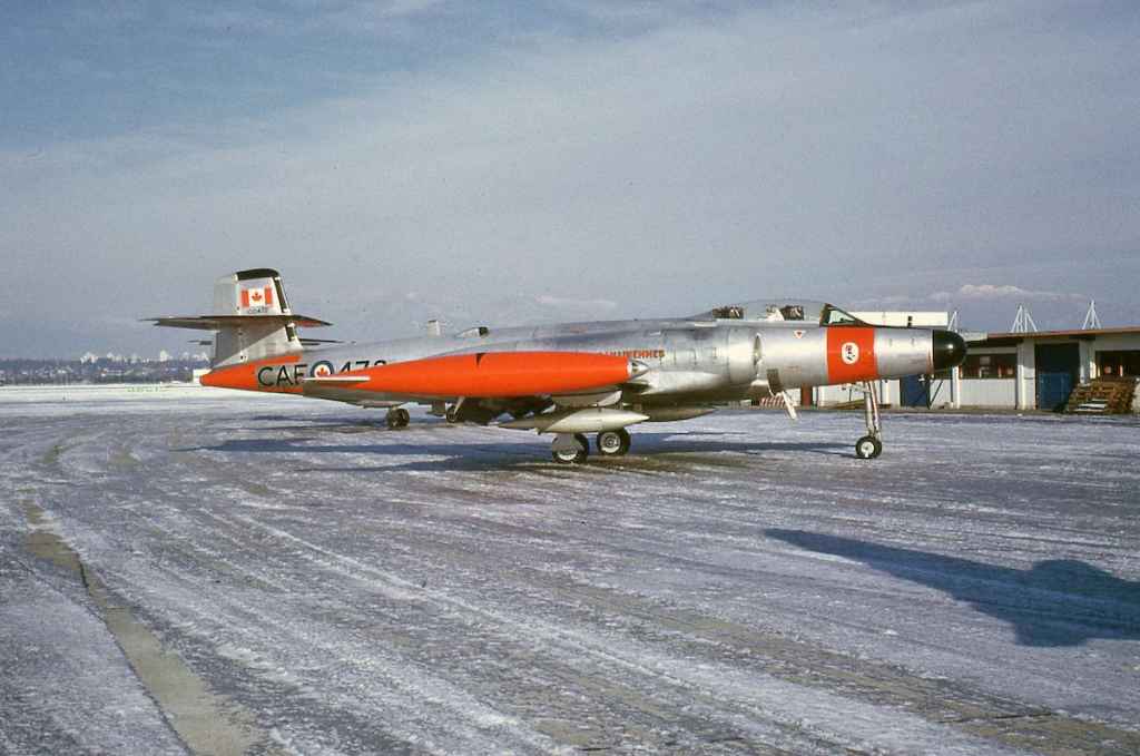 Canadian Armed Forces CF100 100472 414 Squadron at Vancouver South Terminal January 1973.