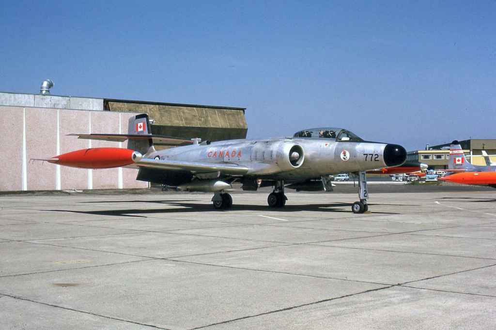 Canadian Armed Forces CF100 100772 414 Squadron at Vancouver South Terminal June 1974.