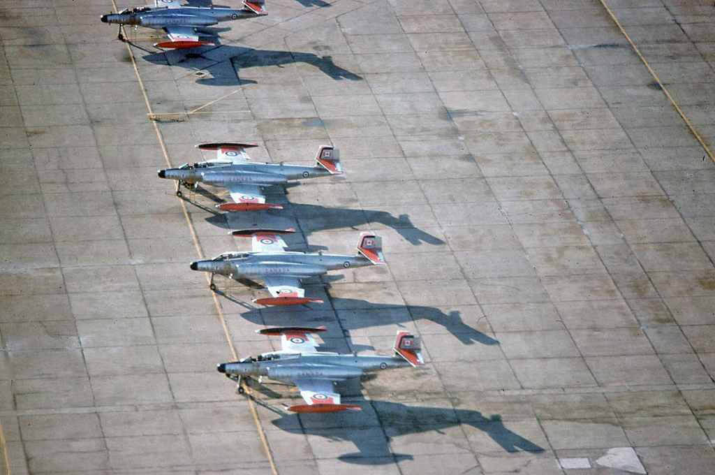 Line up Canadian Armed Forces CF100 Canucks at CFB Cold Lake November 1975.