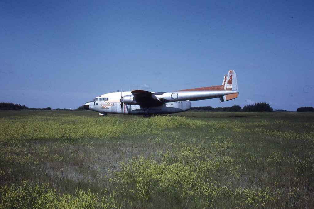 RCAF C119 Flying Boxcar at storage in Saskatoon May 1971.