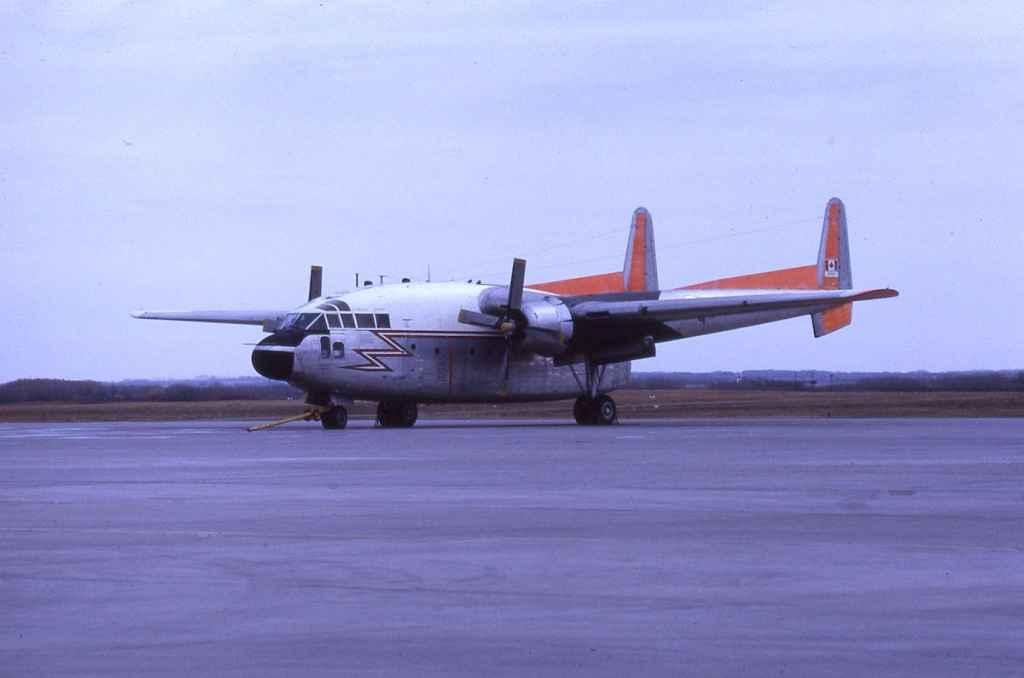 RCAF C119 Flying Boxcar at storage in Saskatoon May 1971.