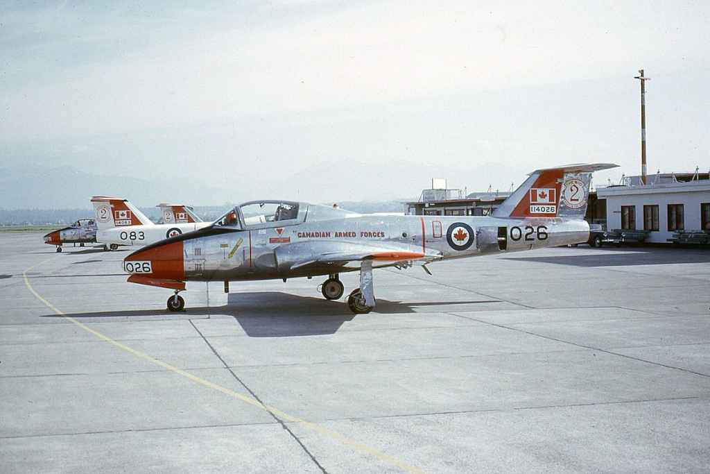 Canadian Armed Forces Canadair CL-41 Tutor 114026 at Vancouver June 1971.