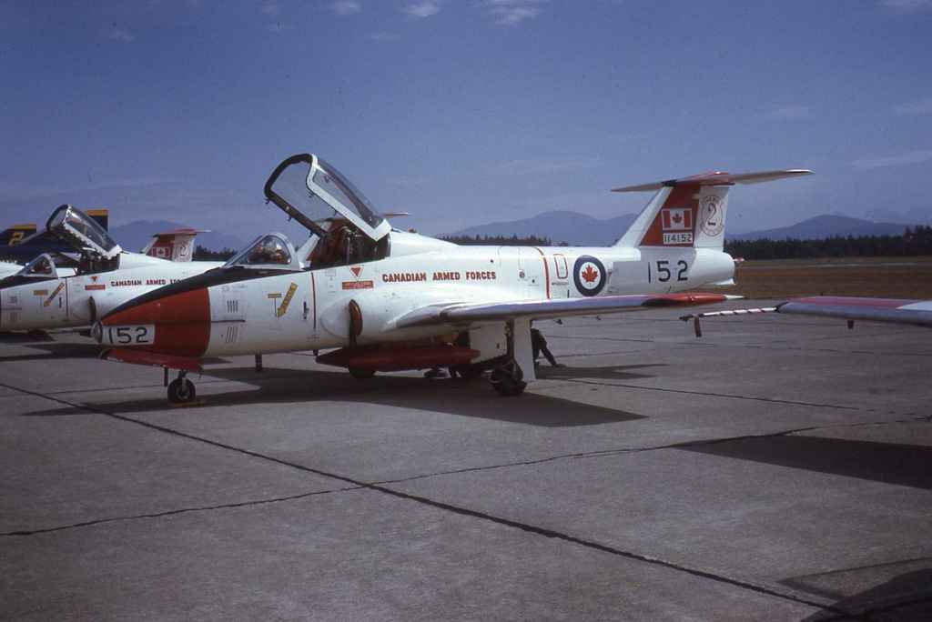 Canadian Armed Forces Snowbirds Canadair CL-41 Tutor 114152 at Abbotsford August 1972.