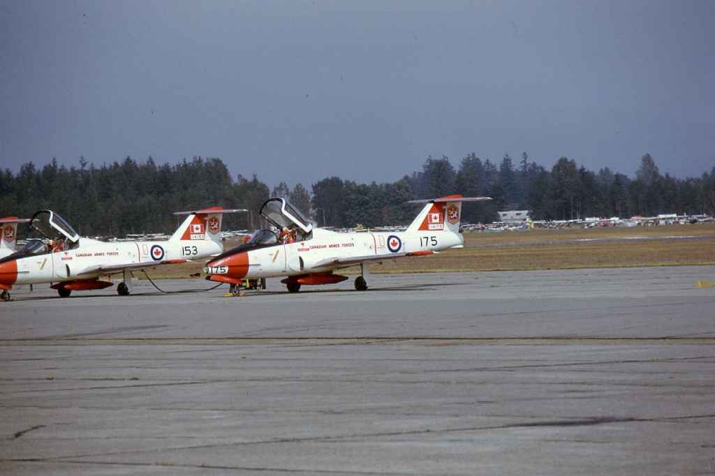 Canadian Armed Forces Canadair CL-41 Tutor with the Snowbirds 114175 at Abbotsford August 1973.