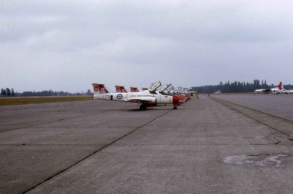 Canadian Armed Forces Canadair CL-41 Tutor with the Snowbirds 114175 at Abbotsford August 1973.