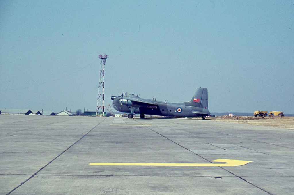 RCAF Bristol Freighter seen at sunny and warm destination in the very early 1960s.