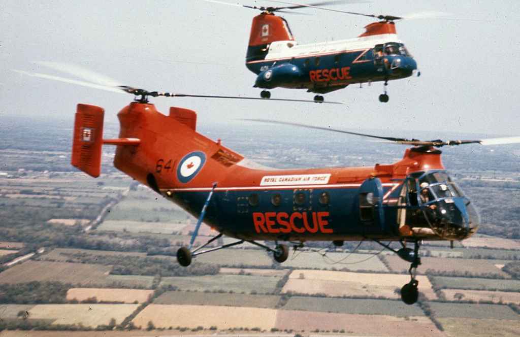 RCAF Rescue Piaseki H-21 Flying Banana 641 air-to-air circa early 1960s.