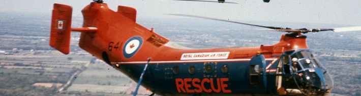 RCAF / Canadian Armed Forces – Helicopters Photo History RCAF Rescue Piaseki H-21 Flying Banana 641 air-to-air circa early 1960s.