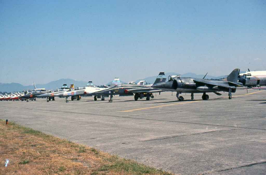 Canadian Armed Forces CF5s lined up at Abbotsford August 1980.