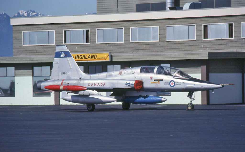 Canadian Armed Forces CF5 116821 of 434 Bluenose Squadron at Vancouver May 1983.