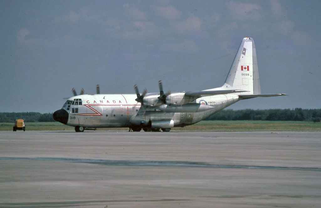 Canadian Armed Forces C130 Hercules 130318 at CFB Namao August 1974.
