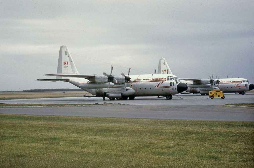 Canadian Armed Forces C130 Hercules 130314 at CFB Edmonton May 1973.