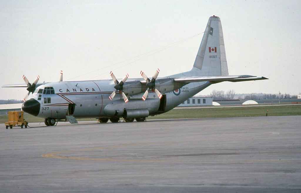 Canadian Armed Forces C130 Hercules 130327 at CFB Trenton November 1979.