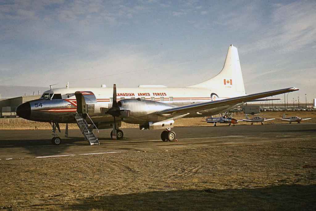 Canadian Armed Forces Canadair CC-109 Cosmopolitan 109154 at Calgary May 1969.