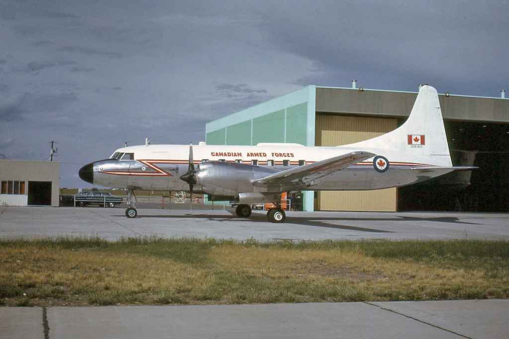 Canadian Armed Forces Canadair CC-109 Cosmopolitan 109160 at Calgary July 1971.