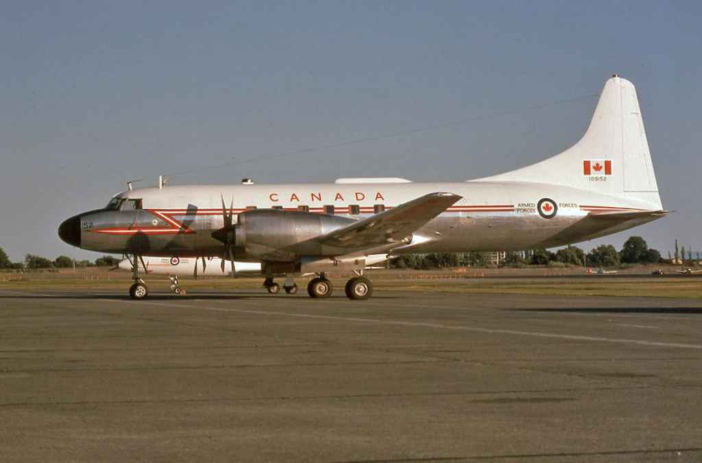 Canadian Armed Forces Canadair CC-109 Cosmopolitan 109152 at Vancouver August 1974.