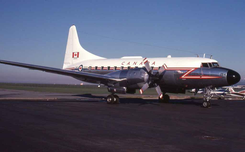Canadian Armed Forces Canadair CC-109 Cosmopolitan 109154 at Vancouver March 1978.