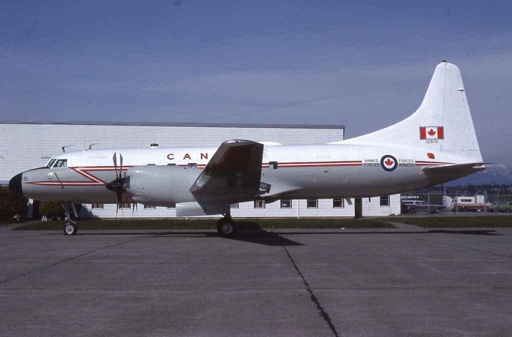Canadian Armed Forces Canadair CC-109 Cosmopolitan 109151 at Vancouver April 1982 (Gary Vincent slide).